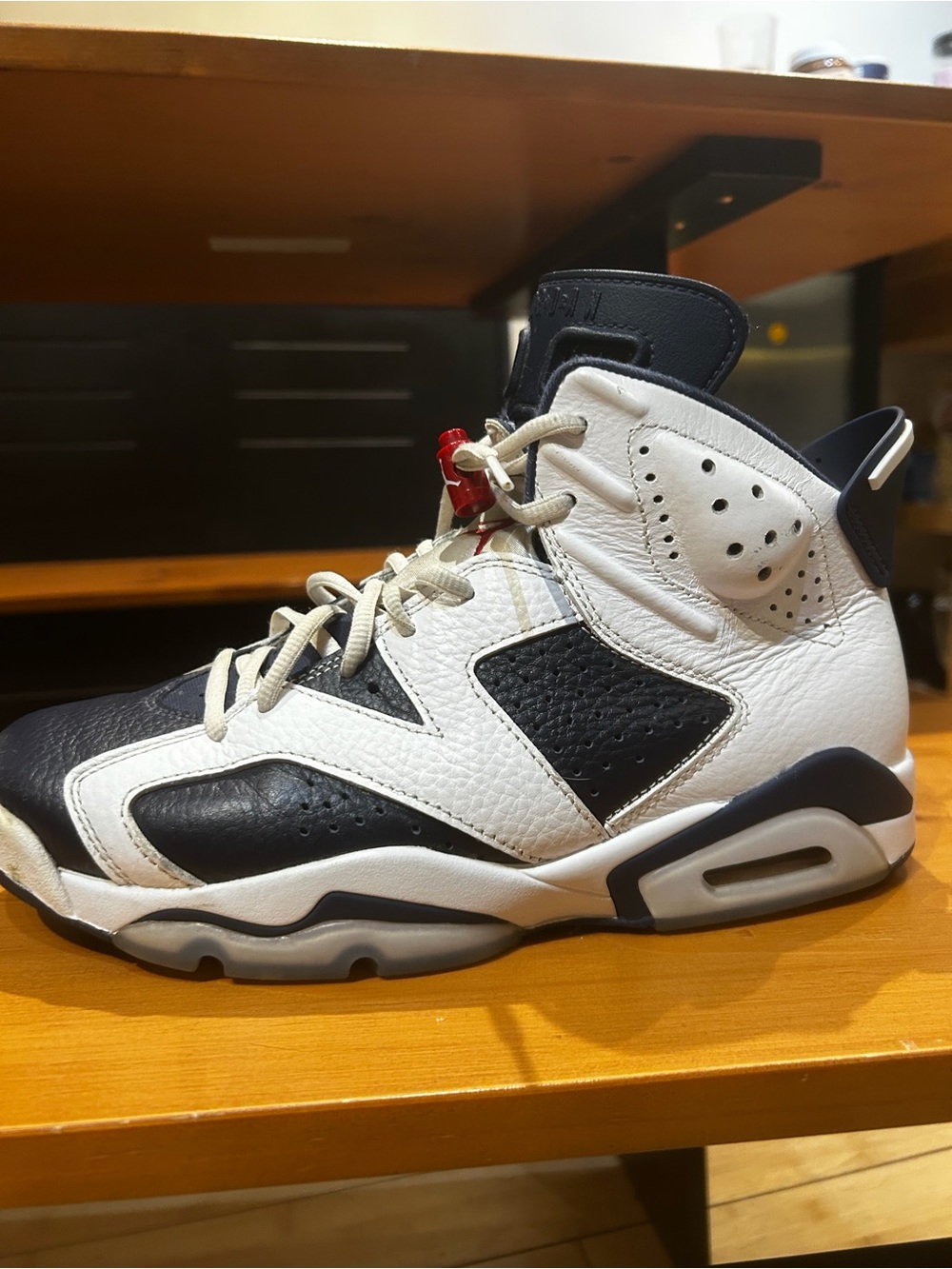 Jordan White and Navy High-Top Sneakers